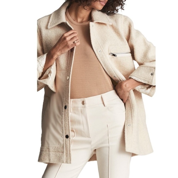 NWT REISS Oversized Boxy Lio Shirt Jacket Shacket in Cream Size 14 US / 18 UK - Picture 1 of 14